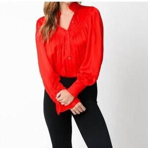 Red flowy long sleeve blouse